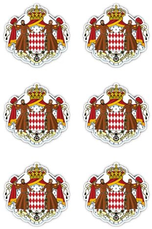 Aufkleber: 50 mm, 6 Stück - Wappen - Monaco - MC - für Auto, Laptop und mehr