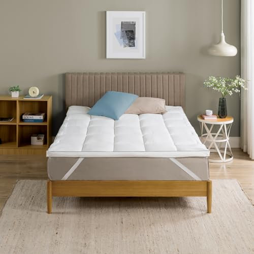 Zinus Cubrecolchón de Bambú 135x190 cm - Funda Acolchada Pillowtop de 5 cm - Funda de Colchón Lavable a Máquina – Hipoalergénica, Transpirable y Suave - Para Mayor Comodidad y Descanso de Calidad