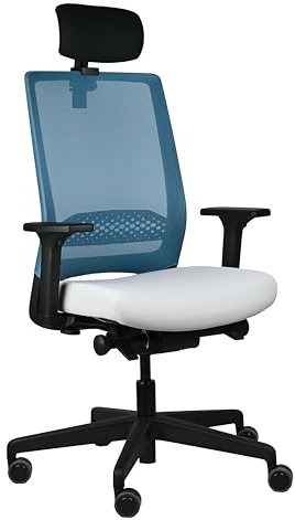Viasit Kickster ergonomischer Bürodrehstuhl Schreibtischstuhl mit Armlehnen und Lumbalstütze für Homeoffice und Büro 5 Jahre Garantie (Türkis/Hellgrau mit Nackenstütze)