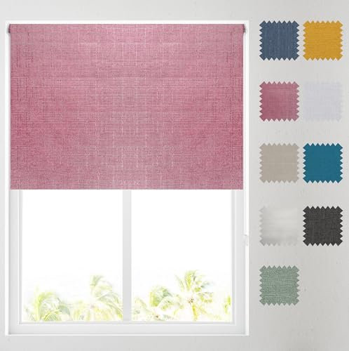 Barnes Blinds - Quebec Textured Blackout Roller Blinds for Windows, Custom Cut to Size - Durable Fittings, Easy Fit (Rose 61cm)