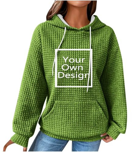 Personalised Tshirts Printed T Shirts Personalised Round Neck Long Sleeve Women's Hoodie Customize T Shirt Print Your Own T-Shirts Jumpers for Women Uk Green