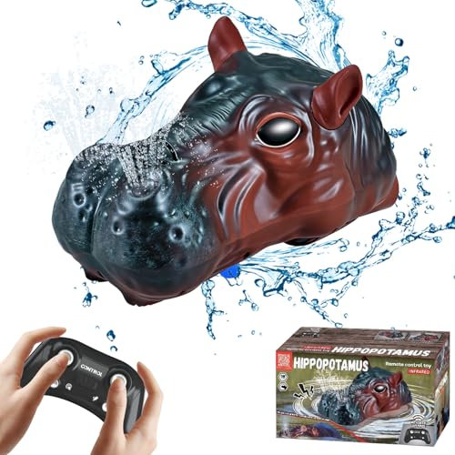 OBEST Ferngesteuertes Boot RC Hippo Boot, 2.4GHZ Hoher Simulation Hippopotamuskopf, Elektrisches Sprühwasser Nilpferd Fernsteuerung Boot Spielzeug für Seen/Fluss/Pool, Geschenk für 6-jährige Kinder