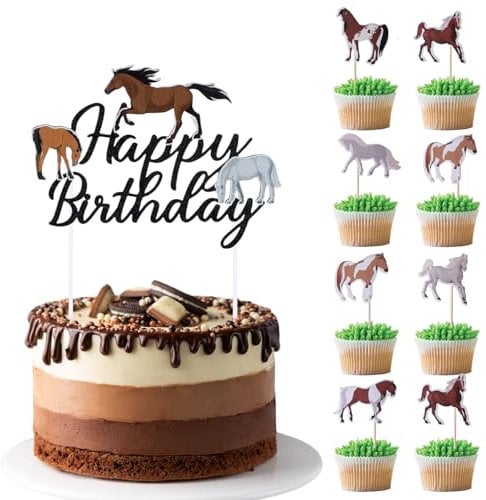 BelleVive 25 Stück Pferde Tortendeko Geburtstag Cake Toppers Pferde Cupcake Toppers, Pferde Tortenstecker für Geburtstag Thema Party Torte Dekorationen, Horse Theme Cake Topper