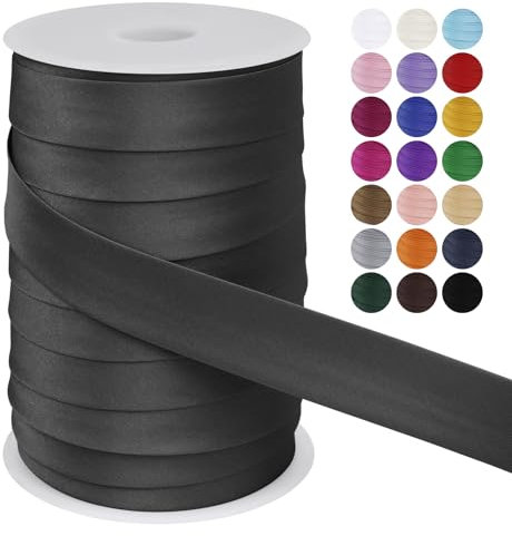 LEREATI Schrägband 25mm x 50m, Einfassband zum Nähen Doppelt Gefaltetes Stoffband aus Polyester Hemming Tape Satin, Nahtband zum Nähen Basteln Dekorationen DIY Handwerk (Mittelgrau)