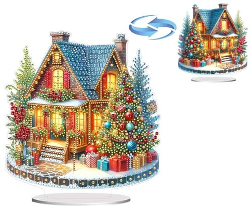 CXINLky Weihnachten Diamond Art Painting Tisch Deko, 5D Diamant Painting Weihnachten Tischdeko, Diamant Malerei Stehend Kunst Set für Hausgeschenk Deko-02-Villa