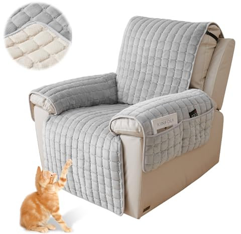 Housse Fauteuil 1 Place, Housse Canapé 1 Place avec Poches et Élastiques, Housse de Canapé Résistante aux Rayures et aux Taches, Housse Fauteuil Idéale pour Familles avec Enfants et Animaux (Gris)