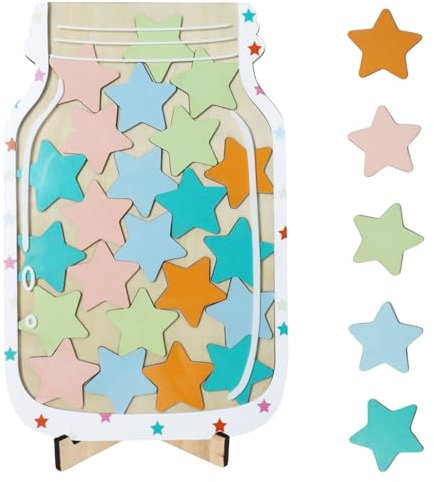 Reward Jar with 25 Stars, Reward Jars for Children Good Behaviour, Wooden Kids Reward Chart, Star Jar Reward System, Reward Jars and Tokens for Family and School