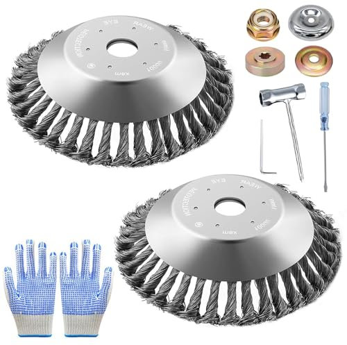2Pcs Unkrautbürste für Freischneider,6 Zoll+6 Zoll 25,4 mm Unkrautbuerste,Drahtbürste Für Freischneider Unkrautbürste,Unkrautbürste Für Motorsense Mit Unkrautbürste,Wildkrautbürste für Motorsense