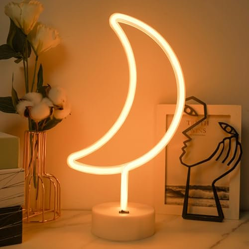 JEMESI Mond-Neonschild, Schlafzimmer-Nachtlicht, Batterie/USB, Mondförmiges Licht mit Sockel, Lichtdekoration für Zuhause, Geburtstag, Bar, Party, Dekoration, Nachtlicht