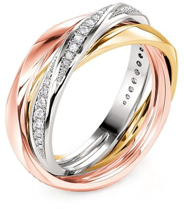 Jeulia Triple Fidget Rings for Women,Rose Gold Three Tone Stacked Band Stainless Steel Sterling Silver Interlocked Rolling Band Rings for Men Russsian Wedding Rings Size J1/2-Z,with Gift Box (A, L-½)