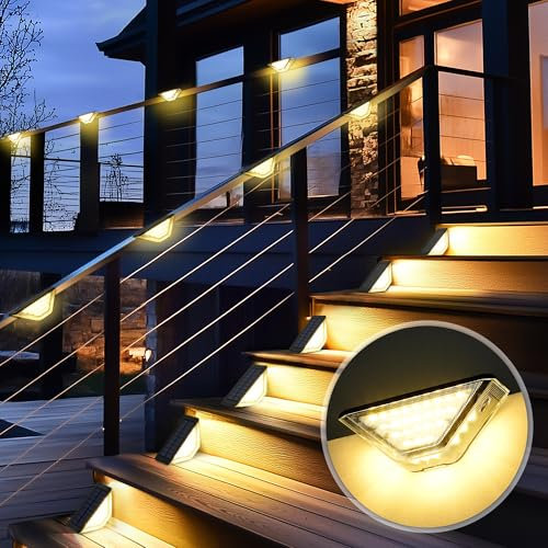 Solpex Solarlampen für Außen Garten, 33 LEDs Solar-Stufenleuchten, Wasserdichte Treppenleuchten Solarleuchten für den Außenbereich, Gartenbeleuchtung für Treppen, Stufen, Terrassen(16Stück, Warmweiß)