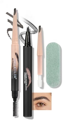 Anglicolor Lapiz Cejas 3 Minutos Para Cejas Perfectas,Lapiz Cejas Microblading Duradero,Cepillo Cejas Secado Rápido,Contorno Y Relleno Natural De Cejas (04 gray black)