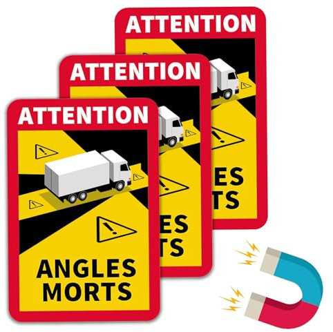 Jortmrd 3 Stück Auto Toter Winkel Magnet Aufkleber Frankreich 25 x 17cm Angles Morts Magnet Wohnmobil Hinweiszeichen Schild Attention Angles Morts Magnetisch Aufkleber Frankreich (Busversion)