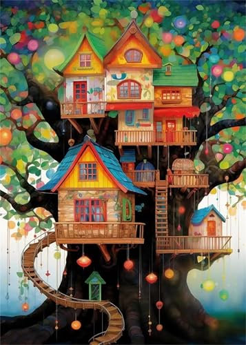 Puzzle 1200 Teile Erwachsene,Framed Baumhäuser Puzzles für Lernspiel Herausforderungsspielzeug 1200 Teile Puzzles für Erwachsene Kinder Geschenk Moderne Wohnkultur