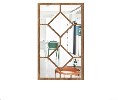Espejo acrílico rectangular con marco de ventana sintética para mejorar la habitación única (madera)
