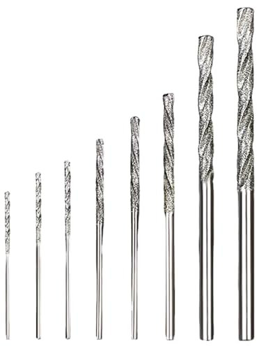 Vroxdrez Juego de 8 Brocas en Espiral con Punta de Diamante de 0,8 mm a 3,0 mm para Taladrar Vidrio, Metal, Jade, Conchas, Perlas, Cerámica y Piedras Preciosas
