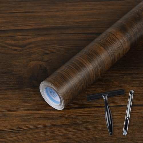 Wood Effect Vinyl Wrap Self Adhesive - Brown Wood Vinyl Wrap Sticky Back Plastic Roll Includes Toolkit - Self Adhesive Wallpaper for Furniture Table Shelf Counter Wall Kitchen Cupboards 40 X 300cm
