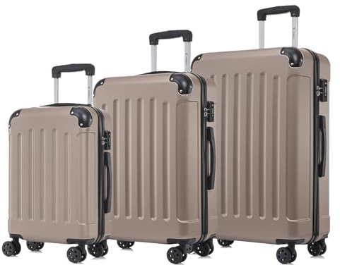 YONSLY Premium Reisekoffer TSA-Schloss,YKK-Reißverschluss Hartschalen-Koffer Trolley Kabinenkoffer Rollkoffer Suitcase Handgepäck 4 Rollen (Champagner, M-L-XL-Set)