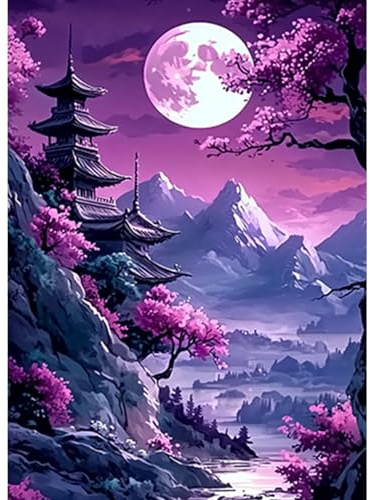 AIRDEA Bergmond Diamond Painting Erwachsene, Kirschblüte Diamant Painting Bilder, DIY 5D Bastelset Erwachsene Frauen als Haus Wanddeko 30x40 cm