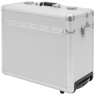 YNAADYH Pilotenkoffer Mit Rollen,Rollbarer Aktenkoffer,Abschließbarer Aktenbox mit Teleskopstange,für Dokumenten, Verträgen, Visitenkarten, Stiften,39 * 24 * 48 cm,Silber