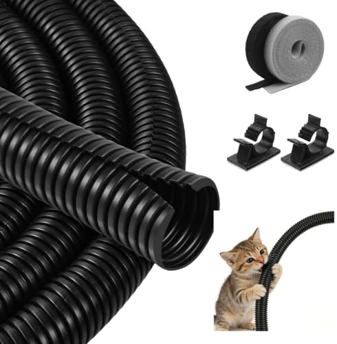 10Ft Cable Tidy Sleeve Easy-Install Flexible Conduit Wire Protector from Pets Flexible Cuttable Cord Protector, Pet Chewing Protection for Home/Office/TV/PC (10mm)