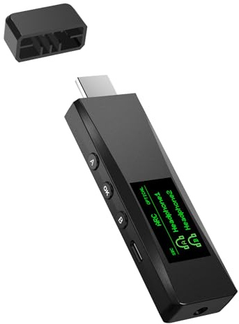 Bluetooth 5.2 Transmitter für 2 AirPods oder BT-Geräte, kabelloser Audio-Adapter mit HDMI-ARC-Eingang & 3,5-mm-Stereo-Eingang, optischer Audioausgang & Bluetooth-Ausgang, LCD-Bildschirm, Plug and Play