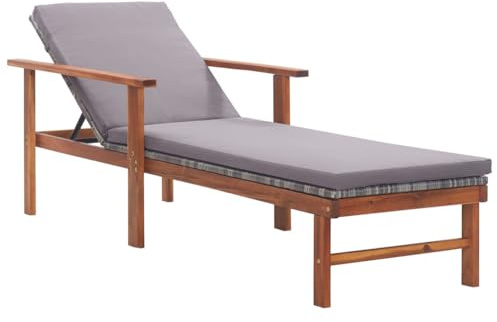 ZQQLVOO Poly Rattan Sonnenliege mit Auflage aus Akazienholz Grau für Garten und Terrasse, Wetterfeste PE-Geflecht Outdoor Relax Sitzmöbel