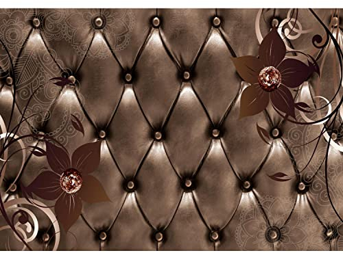 Runa Art Fototapete Lederoptik Blumen Modern Vlies Wohnzimmer Schlafzimmer - Made in Germany - 308 x 220 cm Weiss Beige 9091010a