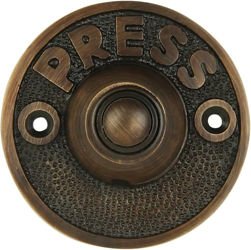 Wired Iron Circular Doorbell Chime Push Button in Oil Rubbed Bronze Finish Vintage Decorative Door Bell with Easy Installation