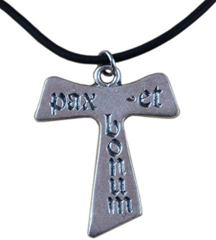 Eurofusioni Tau Cross Pax et Bonum Anhänger, versilbert, 3,7 cm hoch, Metall