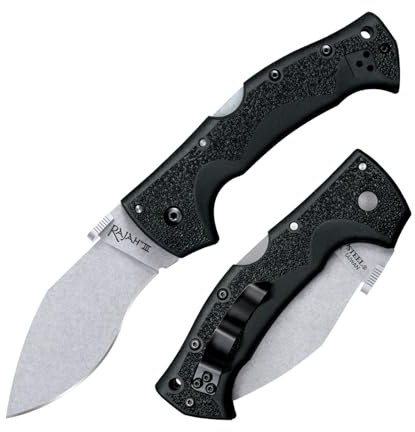 Cold Steel, Rajah 3 Lockback, Klappmesser, Stonewashed Finish, Taschenmesser, Griff: Griv EX, AUS-10A Klingenstahl, scharfes Messer für Outdoor, Camping, Schnitzen