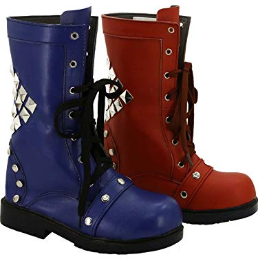 PinLian Damen Harley Cosplay Rot Blau Halbstiefel Stiefelette Flache Schuhe Halloween Kostüm (UK 4,5)