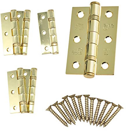 Door Hinges 3 76mm Ball Bearing 3 Pair Pack [6 Hinges & Screws] Polished Brass Finish