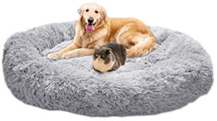 Wiliharui Warm Fluffy Extra Large Dog Beds, Washable Round Calming Fur Donut Cuddler Pet Bed for Large Extra Large Dog (L-80cm,Light grey)