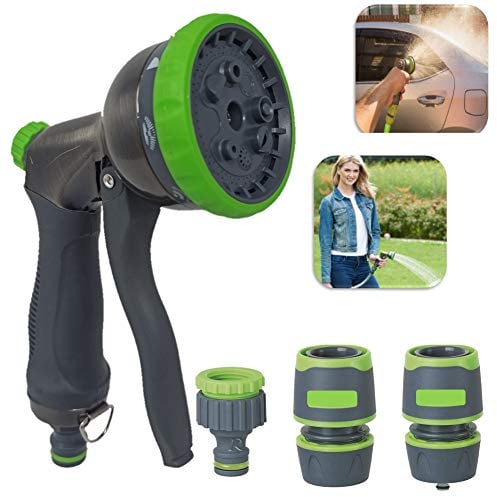 Parpyon® Wasserpistole Garten Handbrause aus Metall 8 Strahlarten + Anschlussstücke gratis Sprühpistole Sprühpistole Sprühpistole Gartenschlauch Wasserschlauch Garten Bewässerung