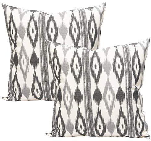 TRESMESTRES Sofa Kissenbezüge - Mediterranes Design, Lebendige Farben, Ikat-Muster - Deko Kissenbezüge Boho, Lässig und Modern - Kissenbezüge 50x50 cm - Grau, 2er Set