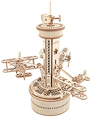 Robotime Puzzle 3D Bois Maquette pour Adultes Boîte à Musique Casse Tete Mécanique Tour de Contrôle De l'Air Kits de Modèle en Bois Laser Cut Construction et Enfants Cadeaux