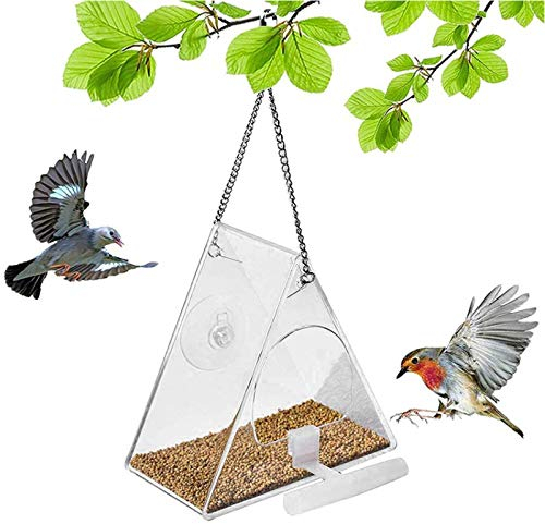 Hunpta @ Vogelhaus, transparent, mit Saugnäpfen zum Aufhängen, Futterstation mit Dach, Parrot Vogelhäuschen, Draussen Vogelfutterhaus für Kleine bis Mittelgroße Vögel (B)