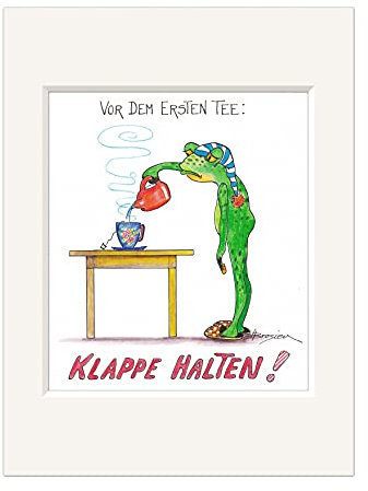 H. Brosien Passepartout Bild Frosch Vor dem ersten Tee 24x30 cm Kunstdruck