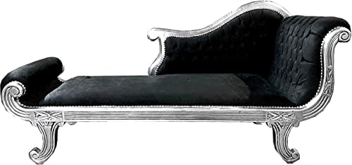 Casa Padrino Barock Chaiselongue Modell XXL Schwarz/Silber - Antik Stil - Recamiere Wohnzimmer Möbel