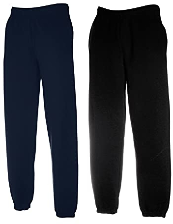 Fruit of the Loom Classic Elasticated Cuff Jog Pants Herren Jogginghose, Größe:XXL, Farbe: 1x Deep Navy + 1x Schwarz + 1 HL Kauf Notizblock
