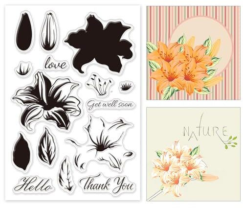 GLOBLELAND Silikonstempel Lilie Klare Stempel Lilie Transparentes Stempel Siegel Clear Stamps für Kartenherstellung und DIY Scrapbooking Dekor