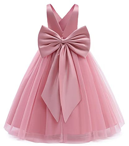 NNJXD Abito da Cerimonia Nuziale per Ragazze di Fiori, Spettacolo Senza Schienale, Lungo Formale 784 Rosa Taglia (170) 14-15 Anni