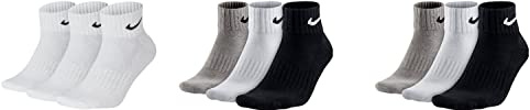 NIKE 9 Paar Socken One Quater Socks Herren Damen Kurze Socke Knöchelhoch, Farbcode + Farbe:A24 3 Paar weiss 6 Paar bunt, Größe:34-38