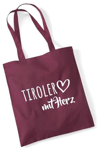Huuraa Einkaufsbeutel Tiroler mit Herz Geschenk 10 Liter Burgundy Baumwolle Tiroler Überraschung