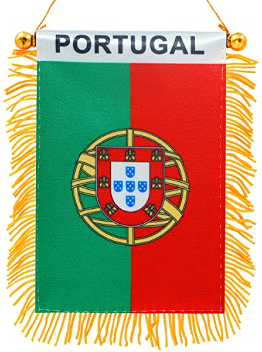 Anley Drapeau à suspendre pour fenêtre à franges Portugal 10,2 x 15,2 cm – Mini bannière de drapeau et décoration de rétroviseur de voiture – Drapeau à suspendre portugais avec ventouse