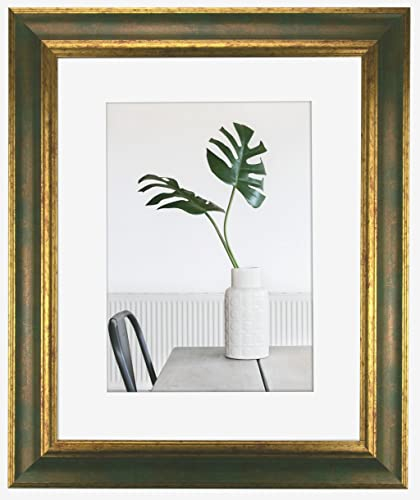 myposterframe Bilderrahmen Echtholz 70 x 100 cm Dysnomia – Edler Barockrahmen für Bilder, Photos & Gemälde – Hoch- & Querformat möglich – Grün Gold
