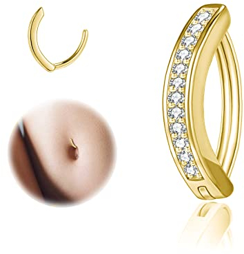 ZS 14G Clicker Piercing Bauchnabel für Frauen, Diamanten Bauchnabelpiercing Silber 925 Reverse Curved Nabel Barbell Schmuck Körperschmuck (Diamanten:10mm)