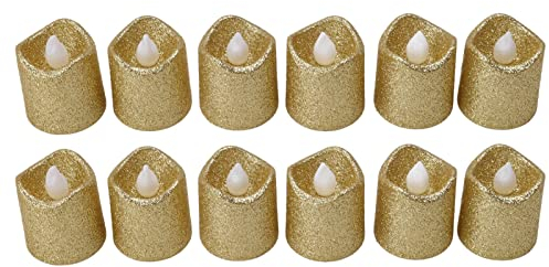CHICIRIS Flammenlose Lichtkerze, Goldenes 12-teiliges Rauchloses LED-Teelicht, Umweltfreundlich für Kirchen