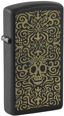 Zippo Skull Filigree Design Slim Black Matte Pocket Lighter